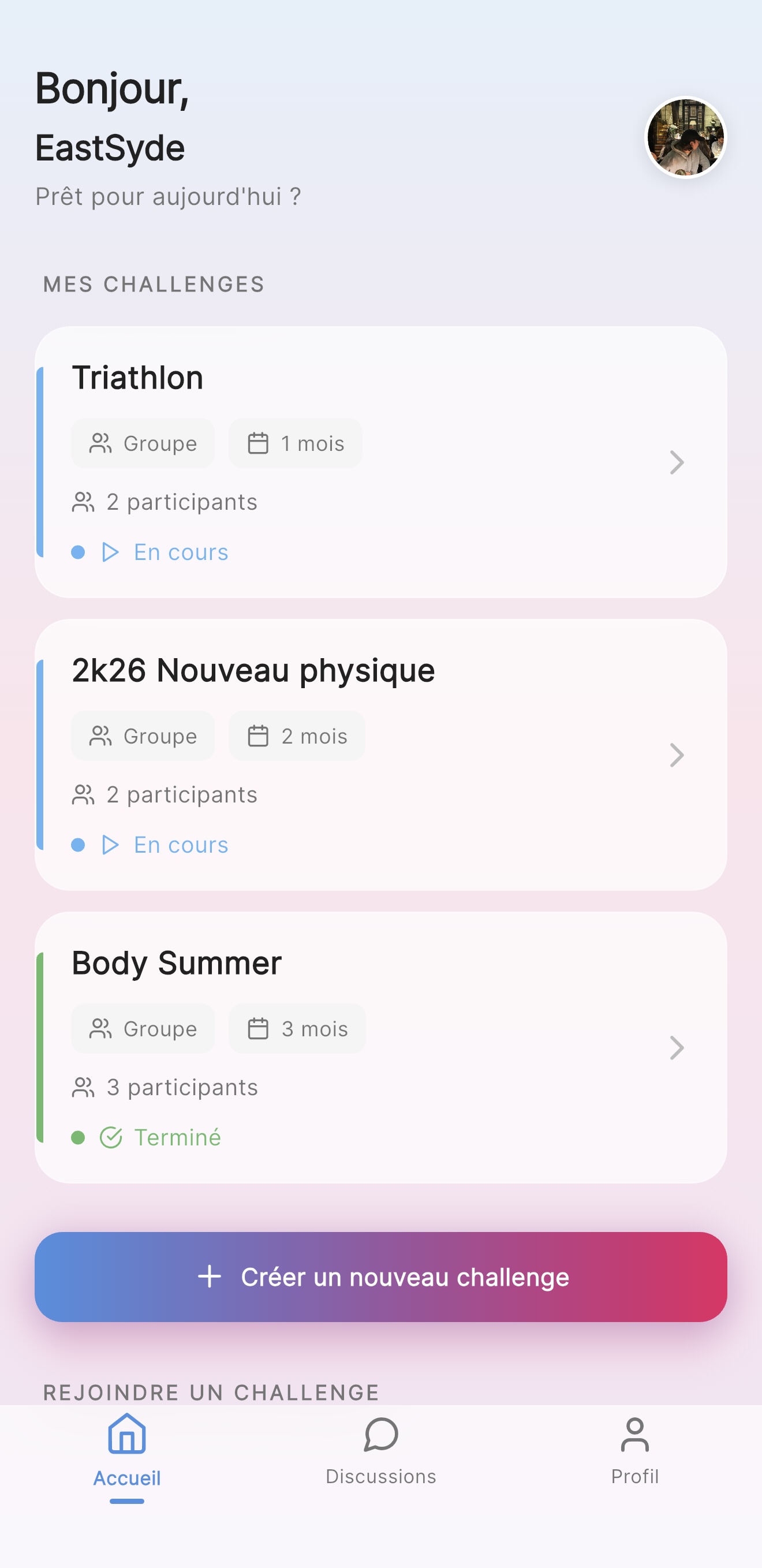 Challenge Me - Écran d'accueil